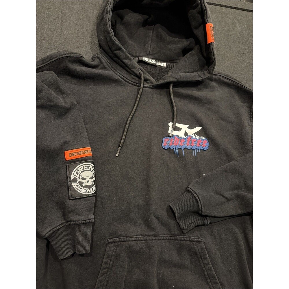 Rare GRENZGAENGER Pullover Hoodie Ride Free Black Sz Med Skater Germany